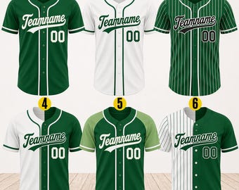 Maillot de baseball vert personnalisé, Chemise avec numéro de nom personnalisé, Uniforme d'équipe, Cadeau chemise style baseball, Chemise verte assortie pour équipe de baseball