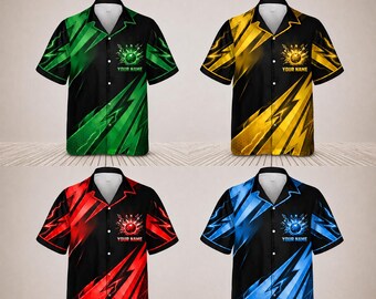 Personalized Bowling Shirt, Custom Name Retro Hawaiian Bowling Shirt, Team Matching Bowler Shirt, Bowling Lover Gift, Bowling Family Shirt