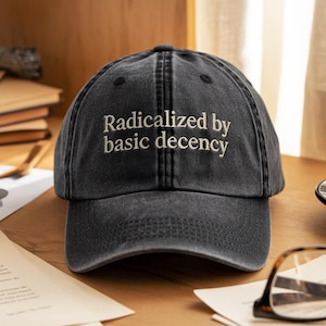 Embroidered Social Justice Activist Hat, Gift For Socialist, Liberal Accessory, Basic Decency, Democracy Gift, Socialist Radicalized Hat