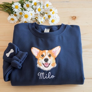 Embroidered Custom Pet Portrait Sweatshirt, Custom Dog From Photo Embroidery, Personalized Pet Hoodie, Gift For Dog Mom, Cat Mom Sweatshirt