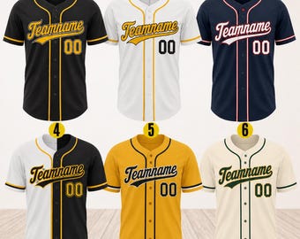 Maillot de baseball jaune noir personnalisé, Chemise personnalisée avec numéro de nom, Uniforme d'équipe, Cadeau de chemise style baseball, Chemise assortie pour équipe de baseball