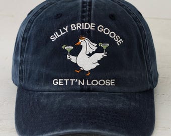 Embroidered Funny Goose Bride Piment Dyed Hat, Funny Wedding Gift, Funny Bachelorette Party Hat, Bachelorette Magrita Hat