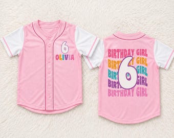 Personalized Birthday Girl Baseball Jersey, Custom Name Birthday Shirt for Girls, Cute Kids Baseball Birthday Party Outfit Gift Toddler