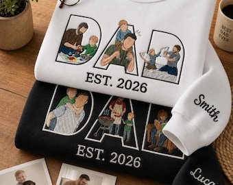 Embroidered Custom Dad Sweatshirt With Photo, Custom PAPA Embroidered Shirt, Portrait From Photo Embroidered Shirt, Custom Father's Day Gift