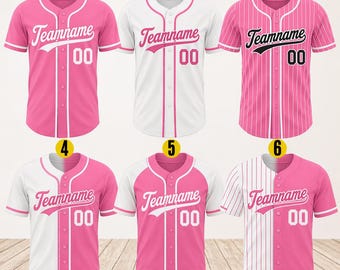 Custom Pink Baseball Jersey, Personalized Name Number Shirt, Team Uniform, Baseball Style  Shirt Gift, Team Baseball Matching Pink Shirt