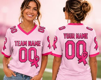 Personalized Breast Cancer Awareness Jersey, Custom Pink Ribbon Team Shirt, Game Day Fan Jersey, Survivor Support Gift, Breast Cancer Month