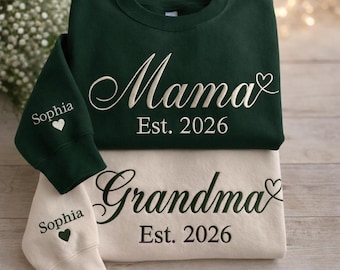 Personalized Embroidered Mama Grandma Sweatshirt, Custom Embroidery Mom Grandma Hoodie, Matching New Mom, Mother Day Shirt Embroidered