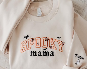 Embroidered Spooky Mama Sweatshirt, Mom Halloween Crewneck, Halloween Mom Shirt, Spooky Halloween Mama Hoodie