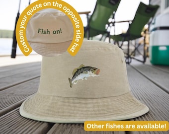Custom Fish Bucket Hat, Embroidered Fishing Gift, Fisherman Personalized Hat, Bass Trout Salmon Cap, Outdoor Fishing Gear, Angler Hat