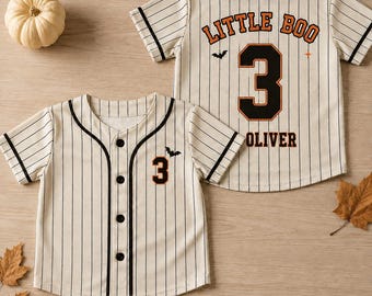 Personalized Kids Halloween Baseball Jersey, Custom Name Number Shirt, Little Boo Baseball Jersey, Toddler Halloween Shirt, Fall Sports Gift