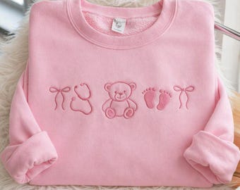 Embroidered NICU Nurse Sweatshirt, NICU Rn Coquette Bows Shirt, Neonatal Nurse, Neonatal ICU Shirt, Nurse Appreciation, Rn Nurse Shirt Gift