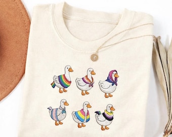 Embroidered Cute LGBT Goose Sweater, Funny Goose, Pride Month, Custom Embroidered Sweater, Silly Goose Tees, Pride Gift Shirt, LGBT Support