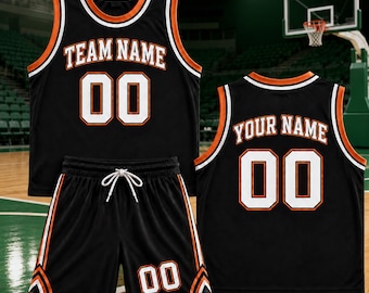 Personalized Basketball Jersey Set, Custom Team Name Basketball Uniform, Black Orange Sports Outfit, Matching Jersey and Shorts Basketball