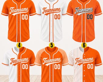 Maillot de baseball orange, Maillot personnalisé avec numéro d'équipe, Uniforme de sport personnalisé, Cadeau de la tenue d'équipe assortie, Maillot de baseball orange de l'équipe