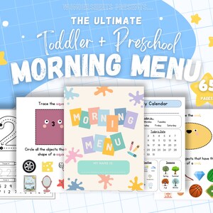 Paquete de menú matutino / Hojas de trabajo de educación en el hogar para niños pequeños / Menú matutino imprimible para preescolar / Carpeta preescolar / Reconocimiento de números de letras