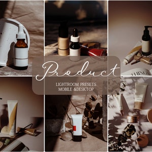 10 PRODUCT LIGHTROOM PRESETS, Product preset, Mobile presets, Desktop presets, Product filters, Beige presets, Moody Product preset