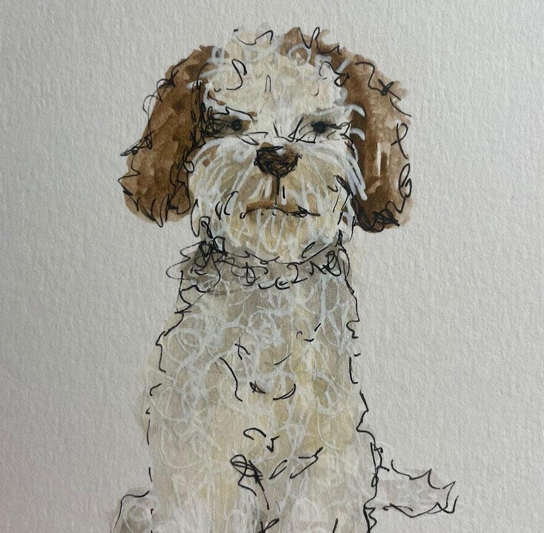 Boceto de mascota en acuarela suelta, tamaño A6, estilo cuaderno de bocetos, retrato rápido, divertido y expresivo. Regalo para mascotas. imagen 4