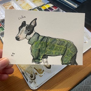 Boceto de mascota en acuarela suelta, tamaño A6, estilo cuaderno de bocetos, retrato rápido, divertido y expresivo. Regalo para mascotas. imagen 11