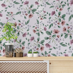 Colorful Watercolor Floral Wallpaper, Meadow Floral Wall Mural, Peel Stick Flower Wallpaper