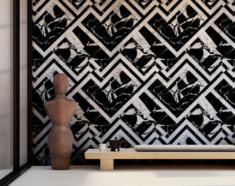 Black White Marble Wallpaper, Black White Abstract Wall Mural, Vintage Black White Wallpaper, Black White Wallpaper Mural