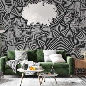 Black White Wallpaper, Dark Geometric Trendy Wallpaper, Modern Dark Livingroom Wallpaper, Dark Geometric Mural