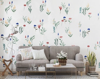 Colorful Flowers Wallpaper, Watercolor Colorful Floral Wall Mural, Peel Stick Self Adhesive Wallpaper