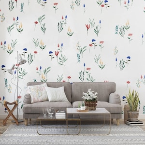 Colorful Flowers Wallpaper, Watercolor Colorful Floral Wall Mural, Peel Stick Self Adhesive Wallpaper