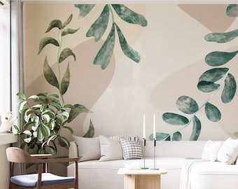 Green Leaf Wallpaper, Leaves Floral Wallpaper, Peel Stick Removable Wall Mural