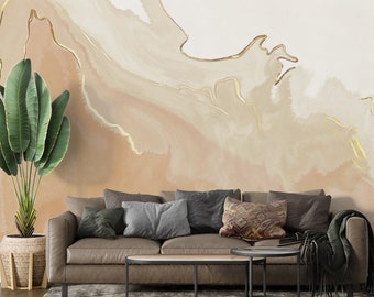 Gold Wallpaper, Gold Abstract Wallpaper, Luxury Abstract Wall Mural, Beige Wallpaper, Removable Wallpaper Mural