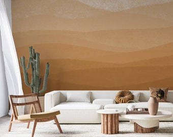 Modern Orange Wallpaper, Brown Trendy Wallpaper, Abstract Wall Mural, Dune Wallpaper