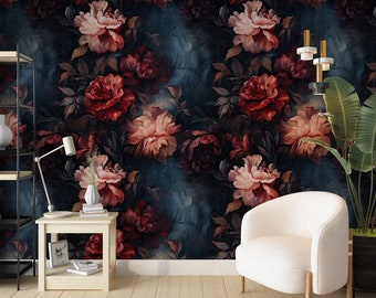 Gothic Floral Wallpaper, Botanical Moody Wallpaper, Goth Wallpaper, Gothic Floral Mural