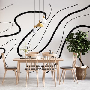 Black Brush Stroke Wallpaper: Minimalist Line Wall Mural