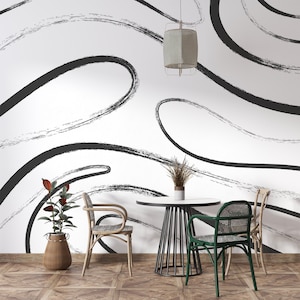 Black & White Brush Stroke Wallpaper – Modern Abstract Monochrome Wall Mural