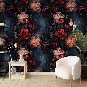 Gothic Floral Wallpaper, Botanical Moody Wallpaper, Goth Wallpaper, Gothic Floral Mural