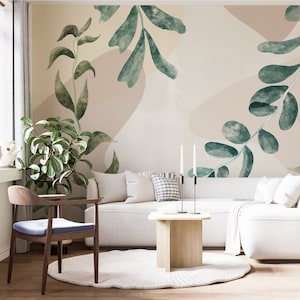 Green Leaf Wallpaper, Leaves Floral Wallpaper, Peel Stick Removable Wall Mural