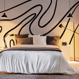 Brush Stroke Wallpaper, Black Line Wallpaper, Minimalist Livingroom Wallpaper, Black White Self Adhesive Mural