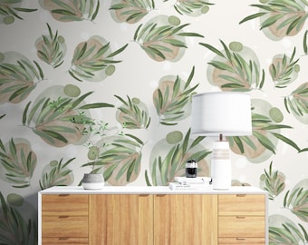 Olive Leaves Wallpaper, Leaf Sprigs Wall Mural, Olive Branch Self Adhesive Wallpaper