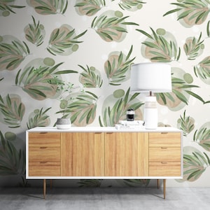 Olive Leaves Wallpaper, Leaf Sprigs Wall Mural, Olive Branch Self Adhesive Wallpaper