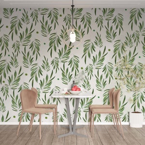 Olive Leaves Wallpaper, Floral Peel Stick Wall Mural, Olive Branch Removable