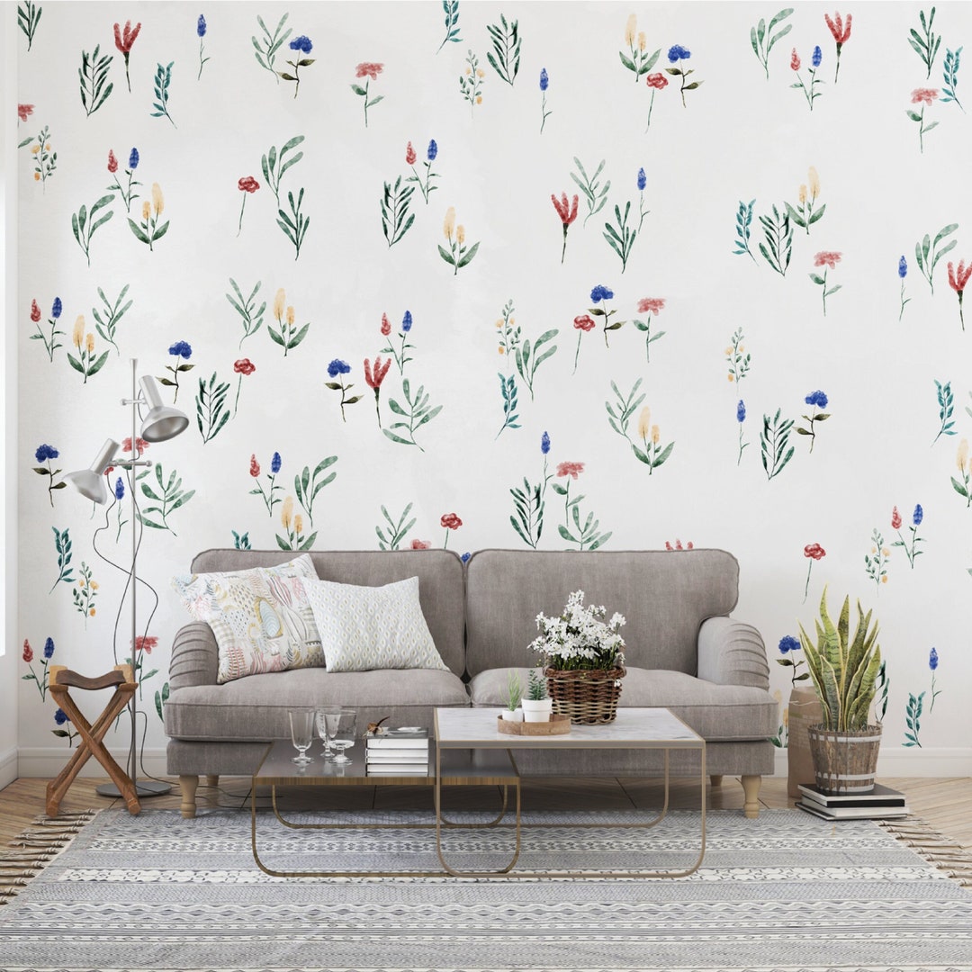 Watercolor Floral Wallpaper: Colorful Flowers, Peel & Stick Wall Mural ...