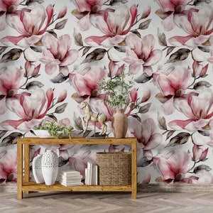 Pink Magnolia Wallpaper – Romantic Floral Wall Mural for Elegant Interiors