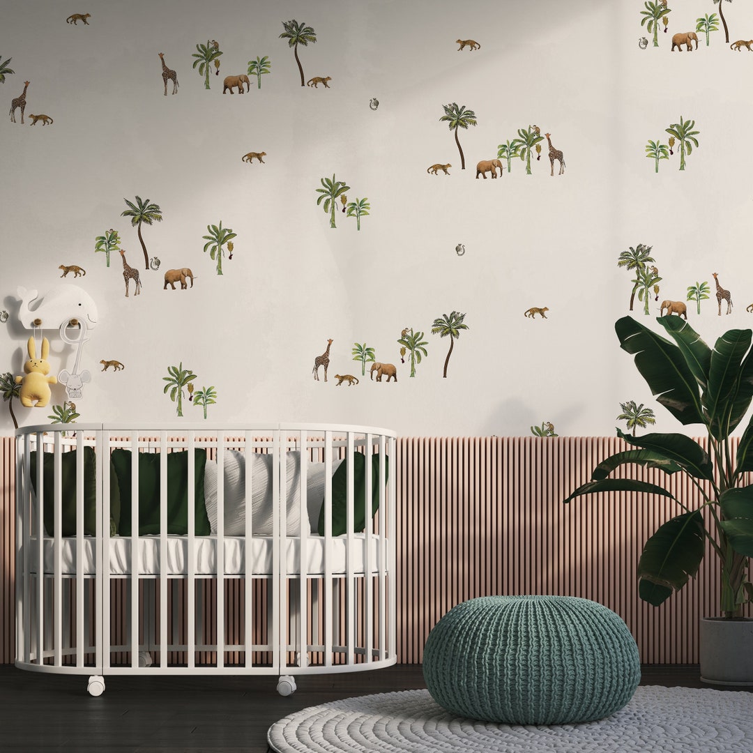 Jungle Animal Wallpaper Mural: Giraffe & Elephant Nursery Decor - Etsy