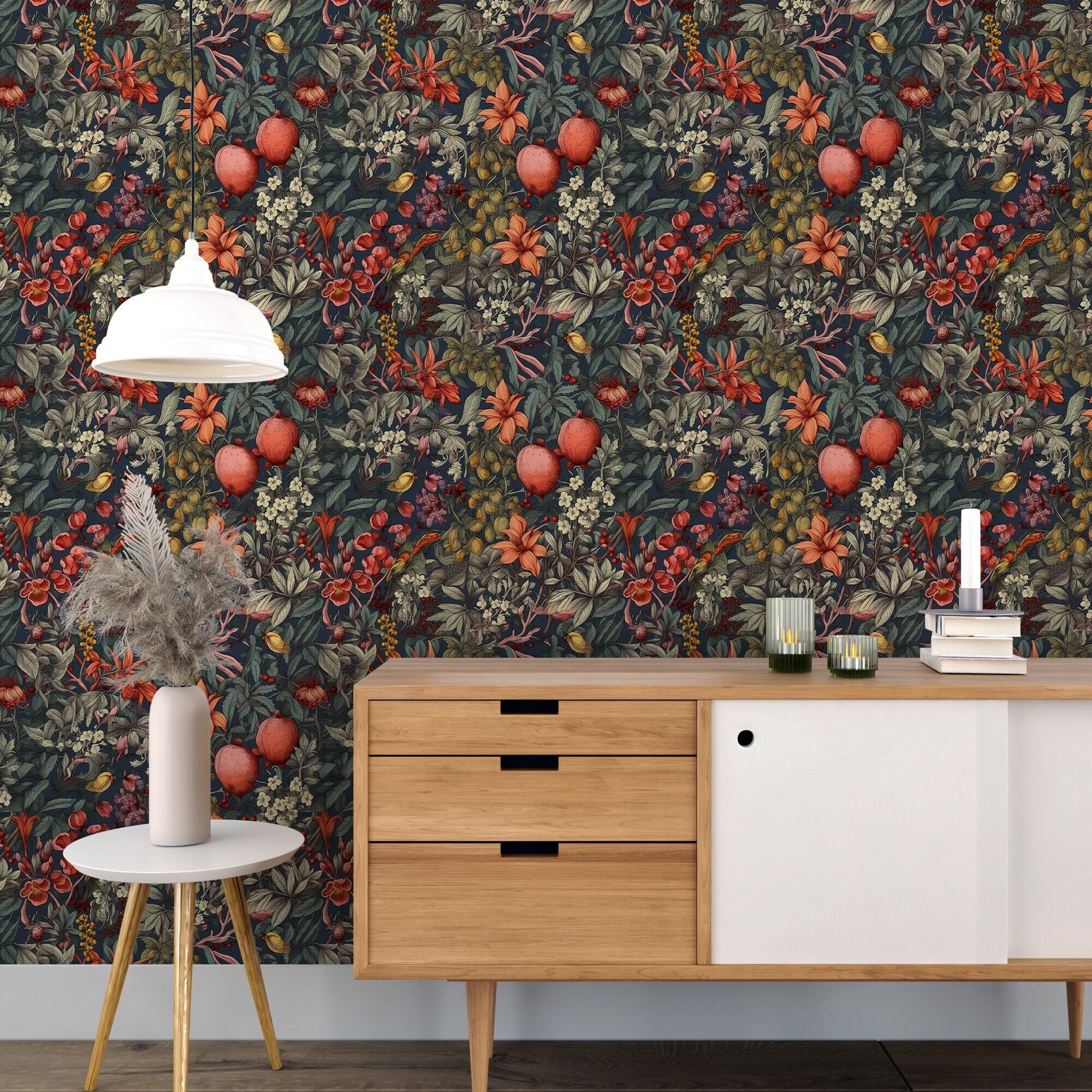 Botanical Wallpaper, Dark Floral Mural, Secret Garden Wallpaper ...