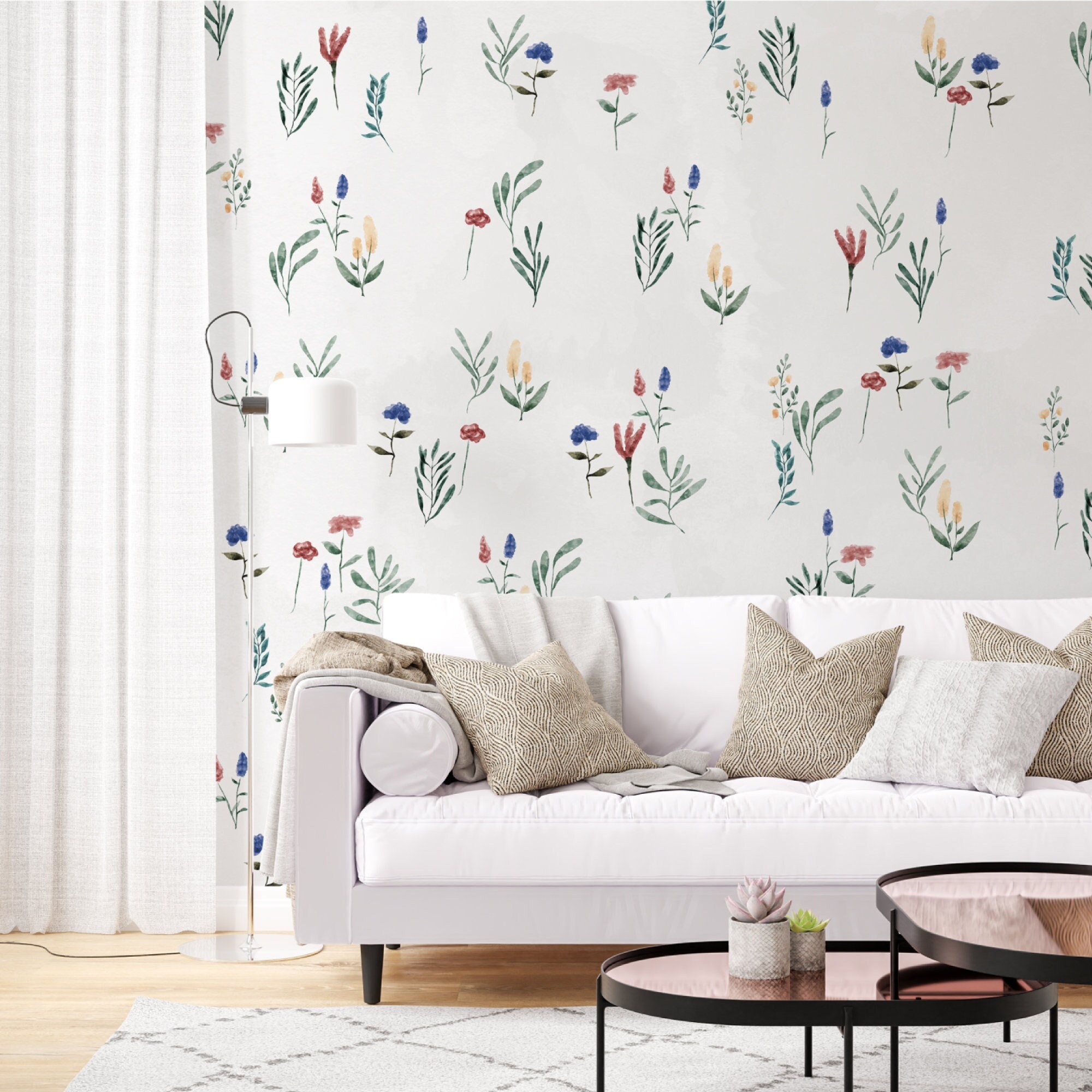 Watercolor Floral Wallpaper: Colorful Flowers, Peel & Stick Wall Mural ...