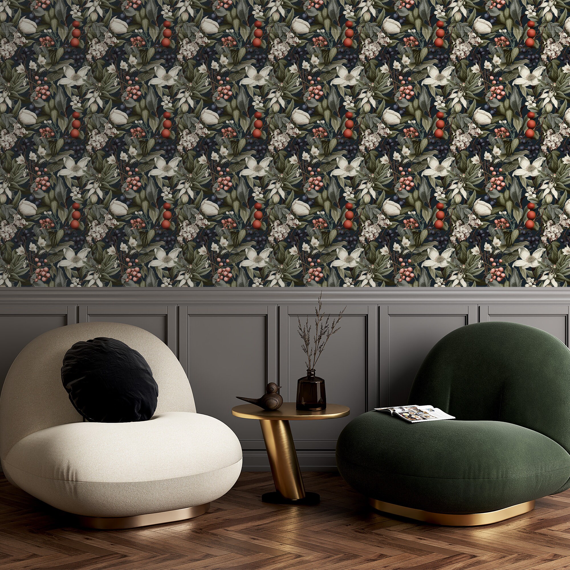 Dark Botanical Wallpaper, Secret Garden Vintage Wall Mural, Peel Stick