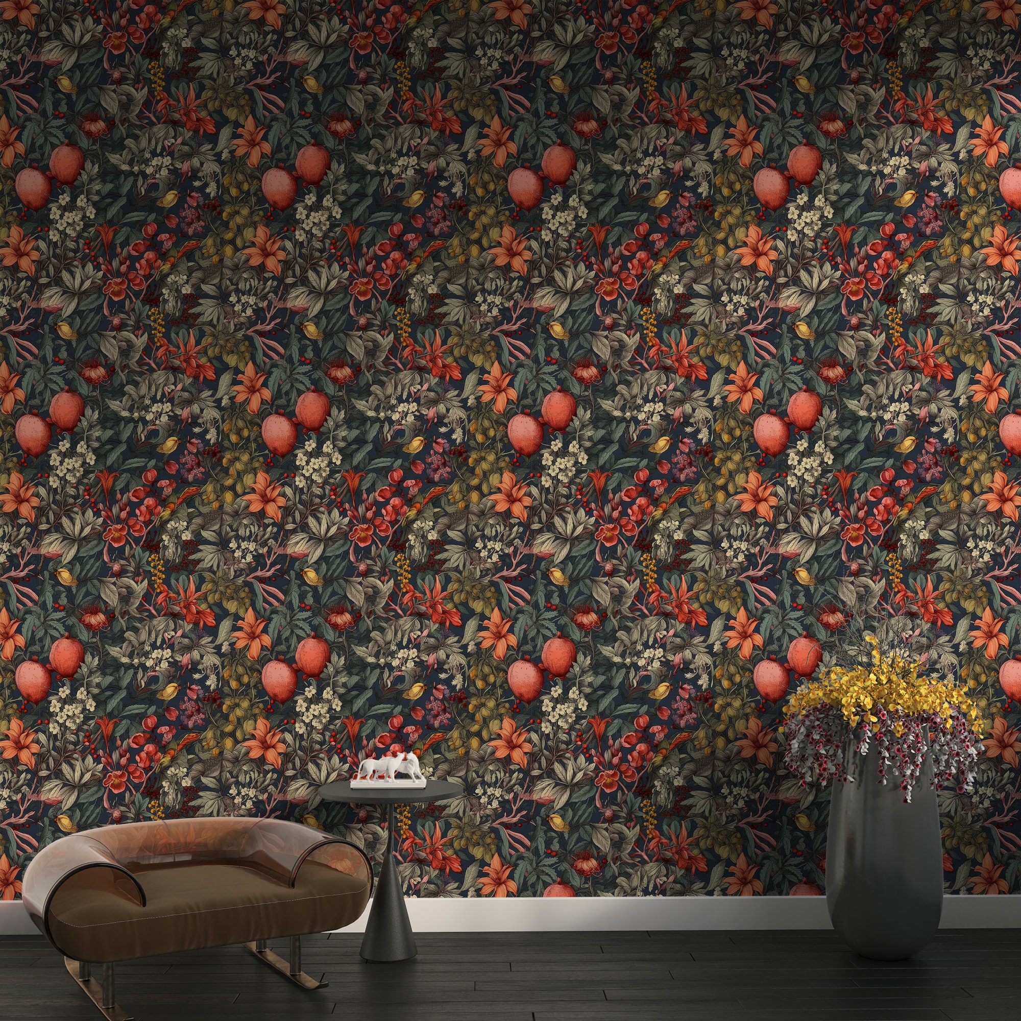 Botanical Wallpaper, Dark Floral Mural, Secret Garden Wallpaper ...