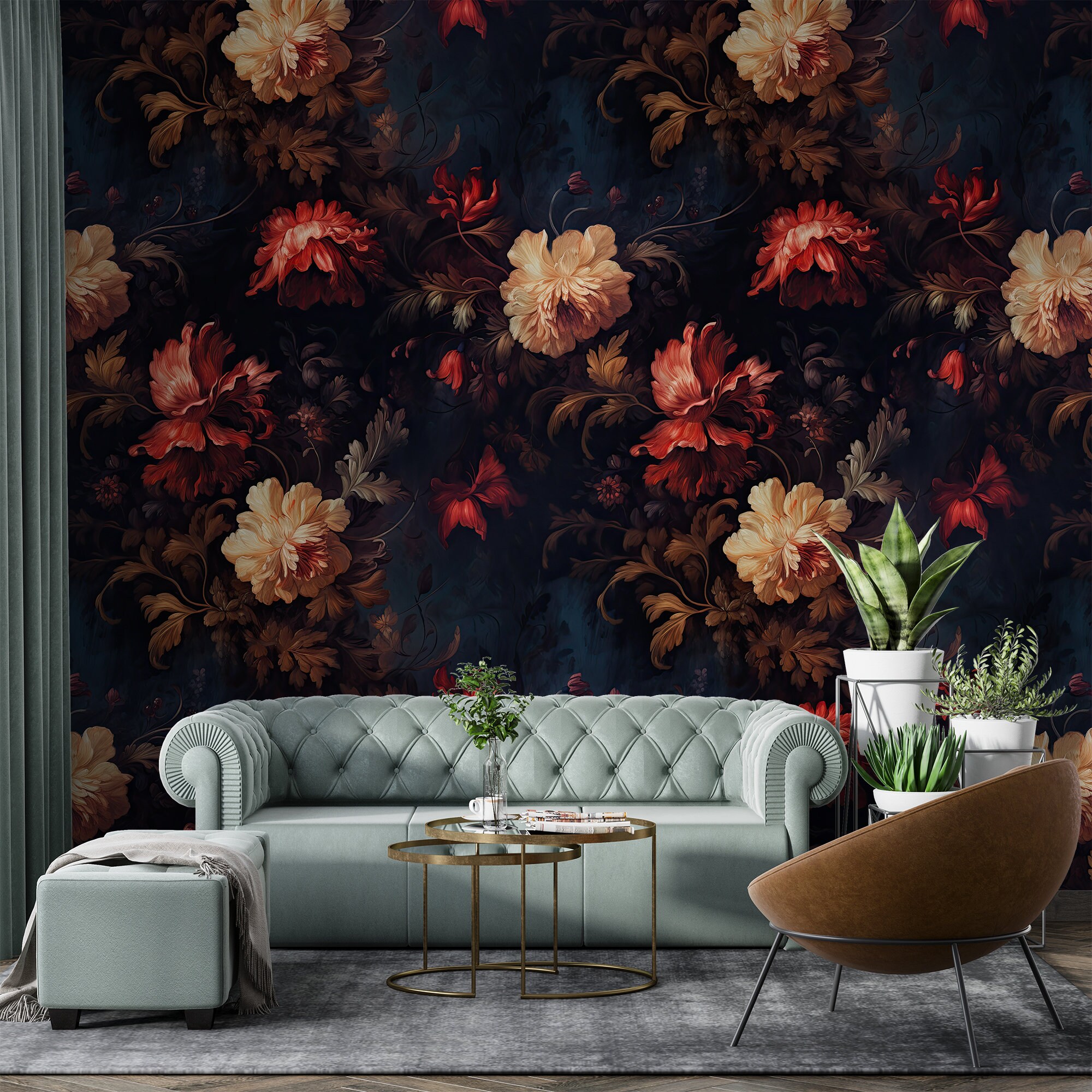 Dark Gothic Floral Wallpaper – Moody Botanical Wall Mural for Elegant