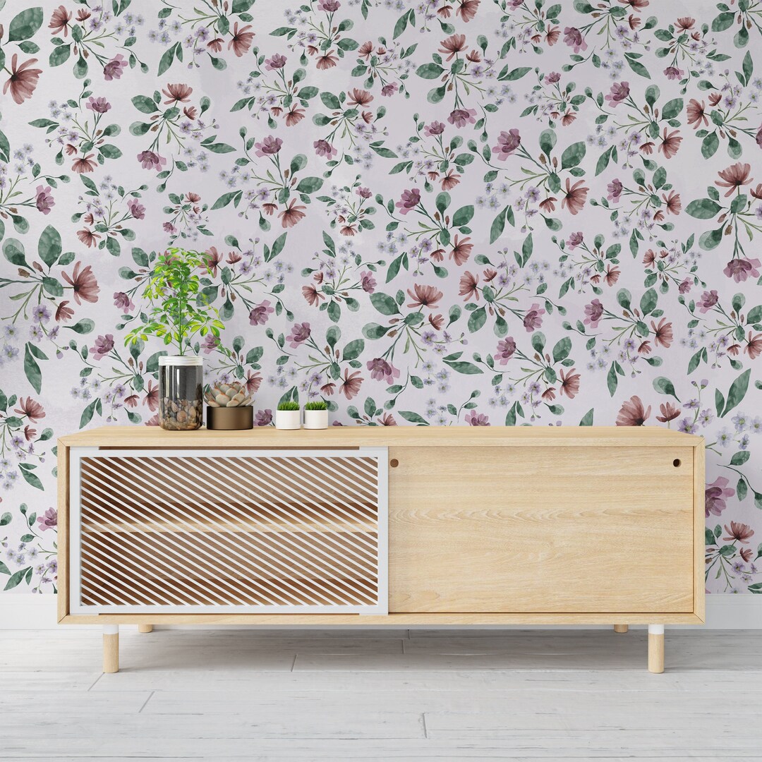 Watercolor Floral Wallpaper: Meadow Flower Wall Mural, Peel & Stick - Etsy