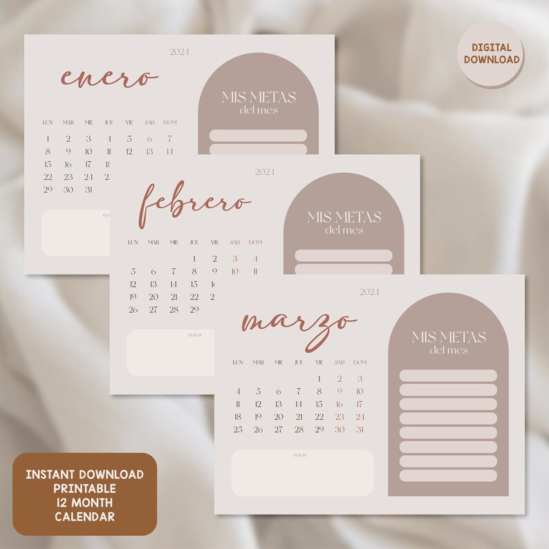 2024 Calendar / Monthly Planner / Digital Planner / PDF / Etsy