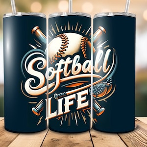 Softball Tumbler PNG Design, 20oz Skinny Tumbler Design, Tumbler Wrap, PNG Instant Download, Softball MOM, Gift for Softball Life Team